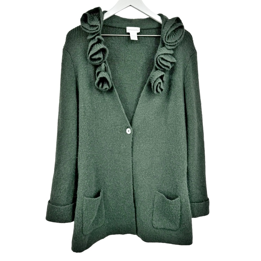 Soft Surroundings Rosette Longline Cardigan Alpaca Wool Green Size Large
